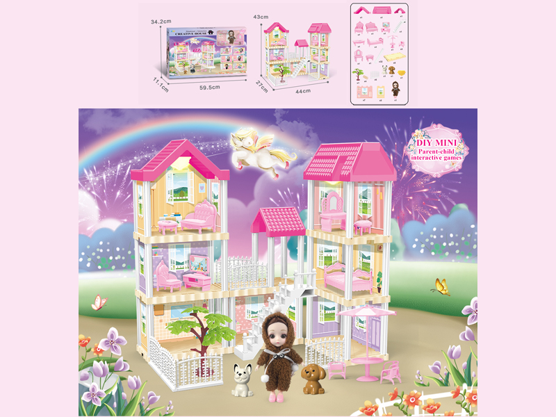 130PCS DIY Villa Toy With 6-Inch Doll With Double Light