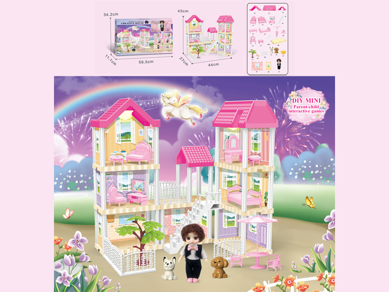 130PCS DIY Villa Toy With 6-Inch Doll With Double Light