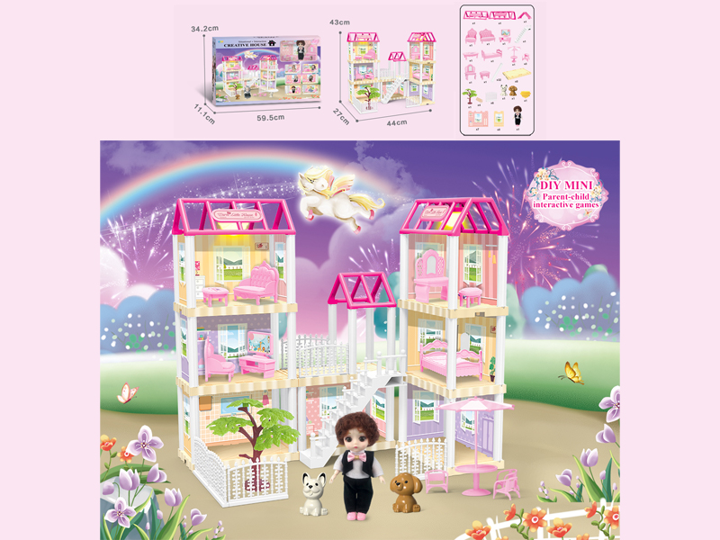 130PCS DIY Villa Toy With 6-Inch Doll With Double Light