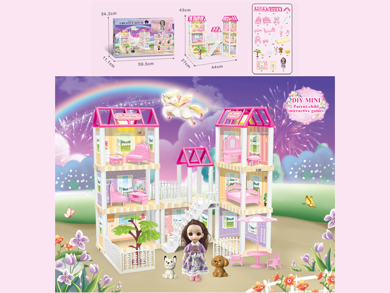 130PCS DIY Villa Toy With 6-Inch Doll With Double Light