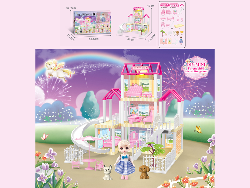 117PCS DIY Villa Toy With 6-Inch Doll With Light