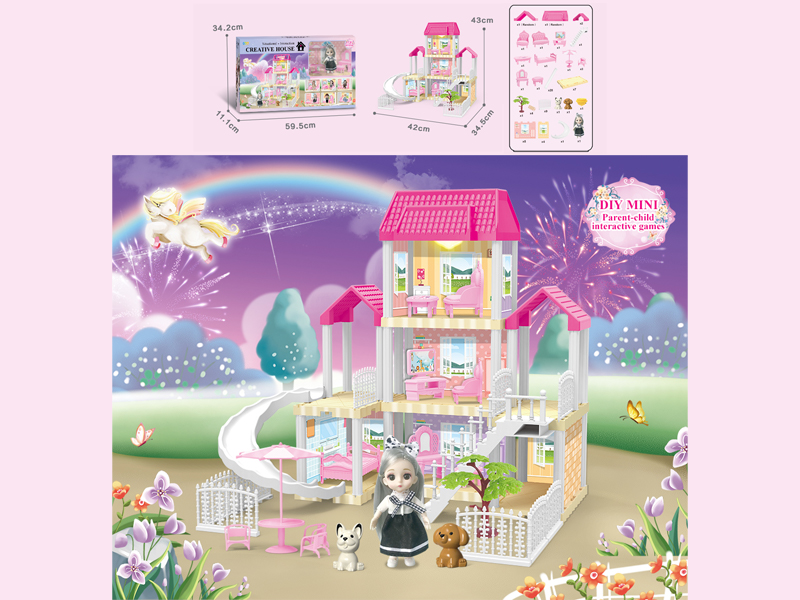 117PCS DIY Villa Toy With 6-Inch Doll With Light