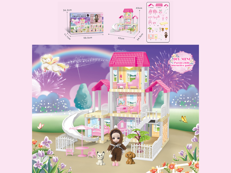 117PCS DIY Villa Toy With 6-Inch Doll With Light
