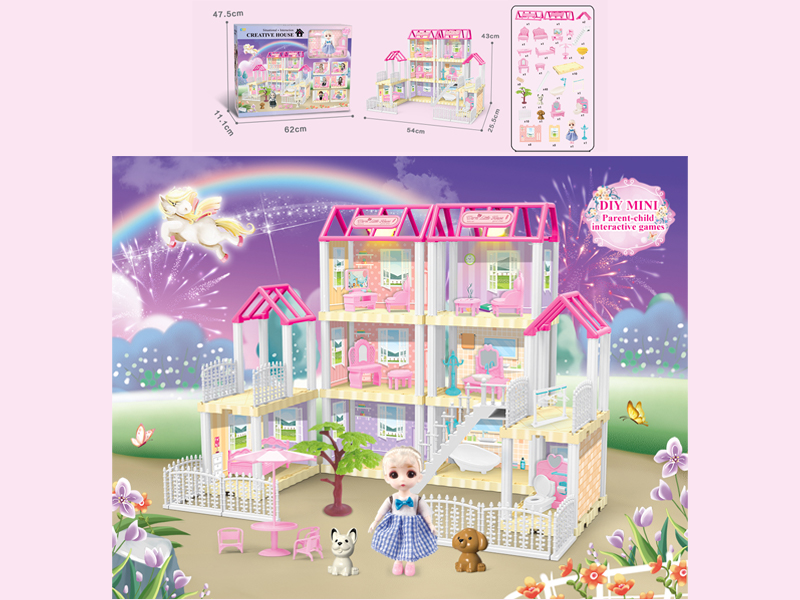 167PCS DIY Villa Toy With 6-Inch Doll With Double Light