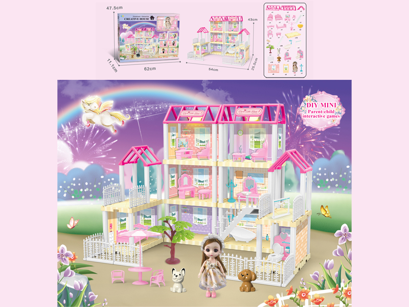 167PCS DIY Villa Toy With 6-Inch Doll With Double Light