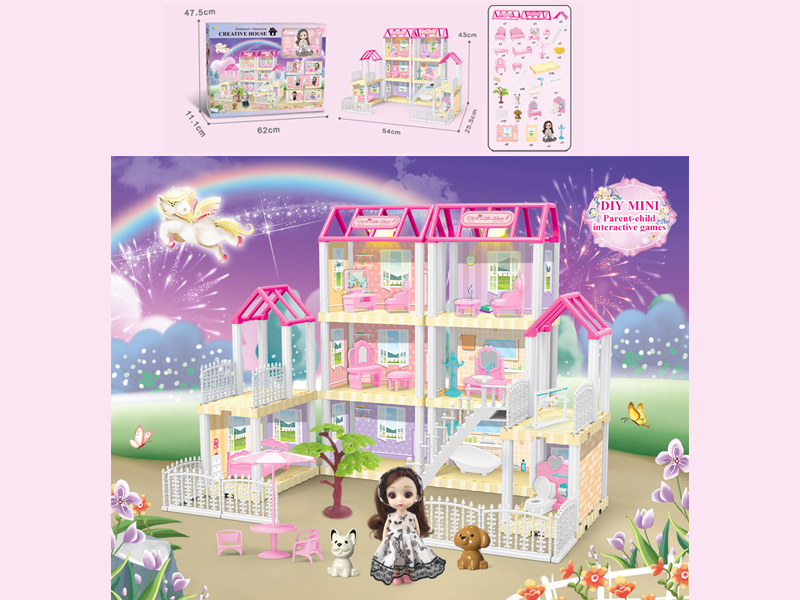 167PCS DIY Villa Toy With 6-Inch Doll With Double Light