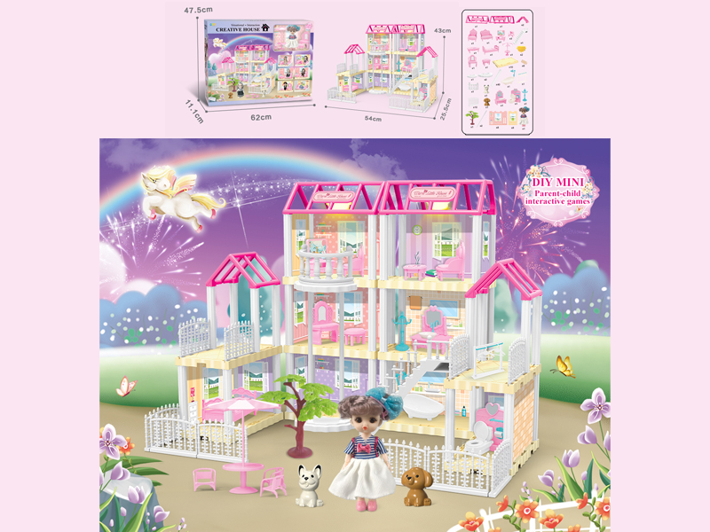 173PCS DIY Villa Toy With 6-Inch Doll With Double Light