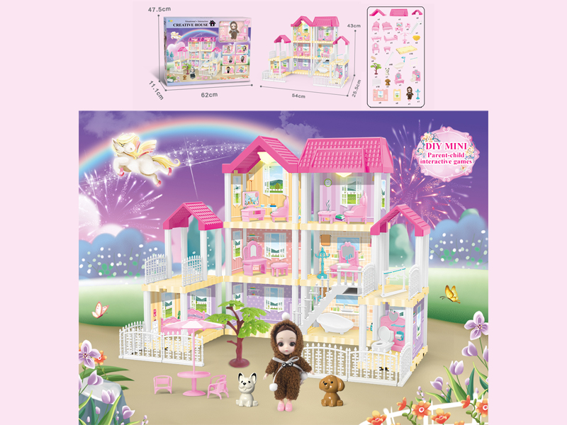 167PCS DIY Villa Toy With 6-Inch Doll With Double Light