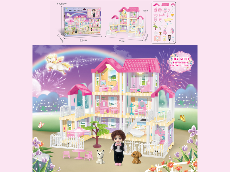 167PCS DIY Villa Toy With 6-Inch Doll With Double Light