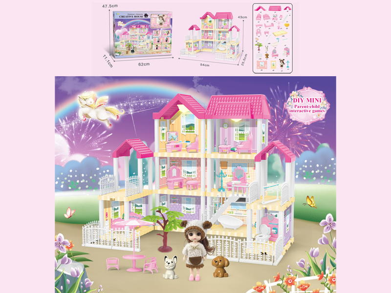 167PCS DIY Villa Toy With 6-Inch Doll With Double Light