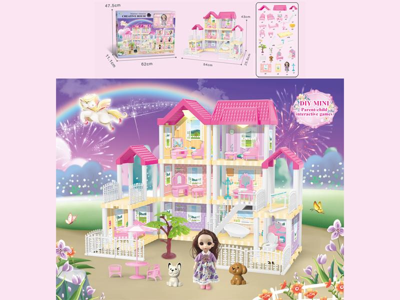 167PCS DIY Villa Toy With 6-Inch Doll With Double Light