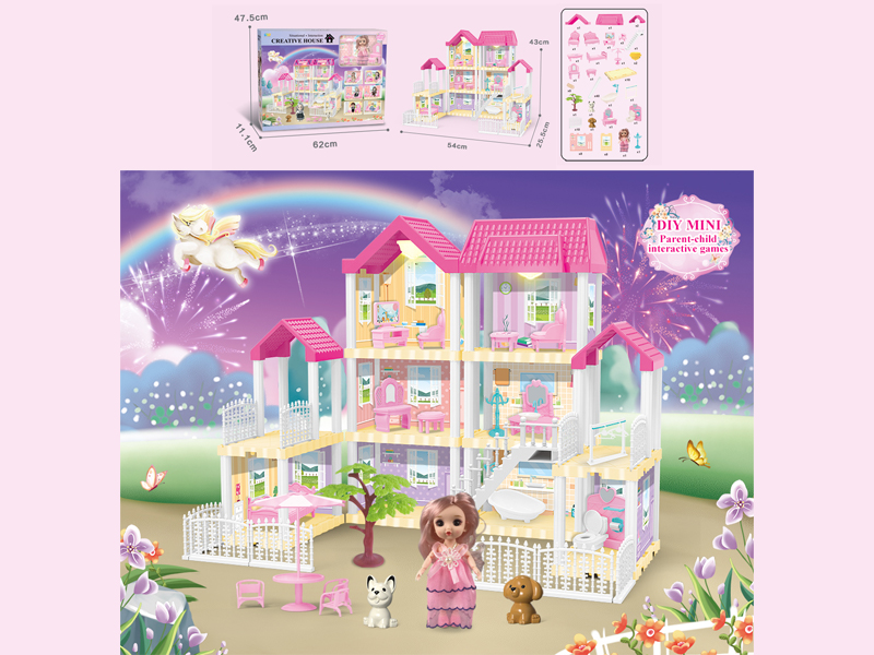 167PCS DIY Villa Toy With 6-Inch Doll With Double Light