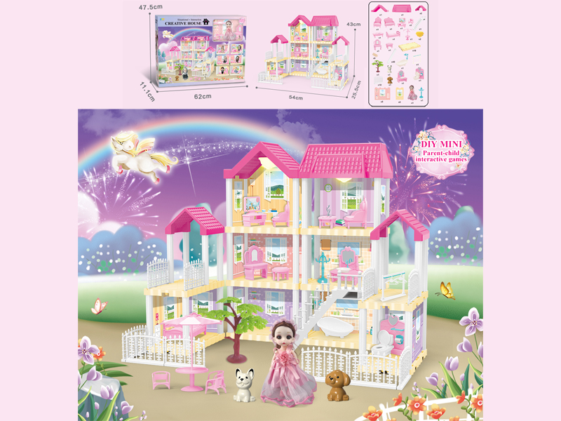 167PCS DIY Villa Toy With 6-Inch Doll With Double Light