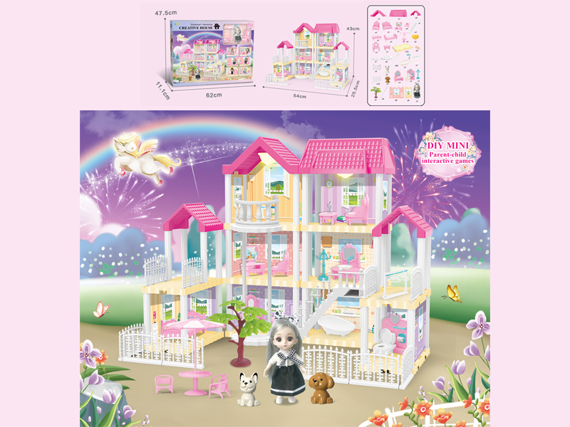173PCS DIY Villa Toy With 6-Inch Doll With Double Light