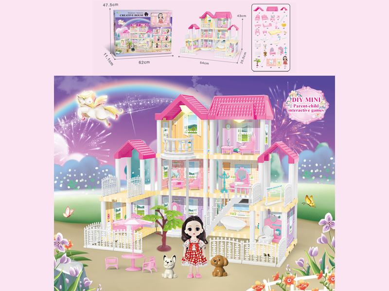 173PCS DIY Villa Toy With 6-Inch Doll With Double Light