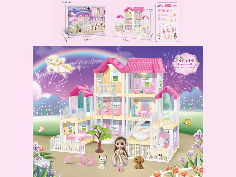 173PCS DIY Villa Toy With 6-Inch Doll With Double Light