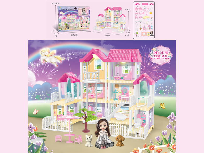 173PCS DIY Villa Toy With 6-Inch Doll With Double Light