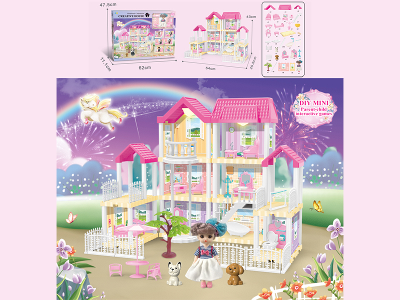 173PCS DIY Villa Toy With 6-Inch Doll With Double Light