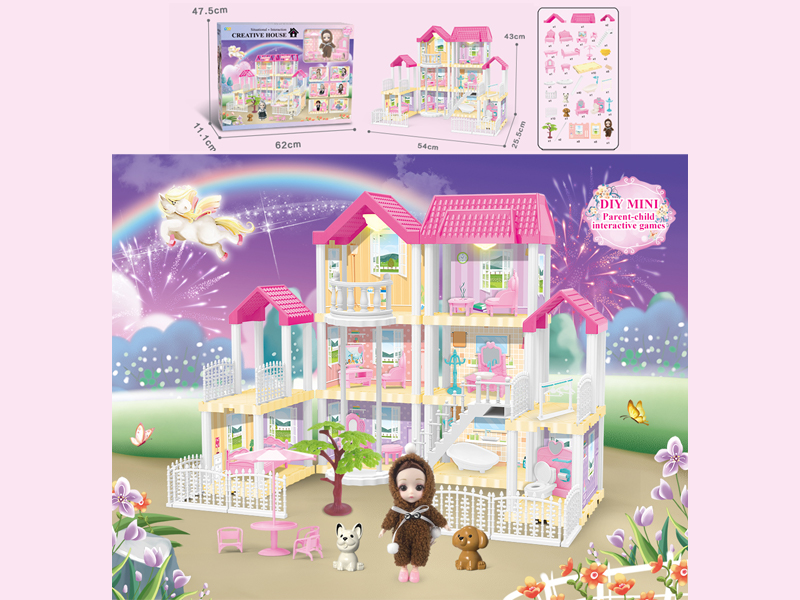 173PCS DIY Villa Toy With 6-Inch Doll With Double Light