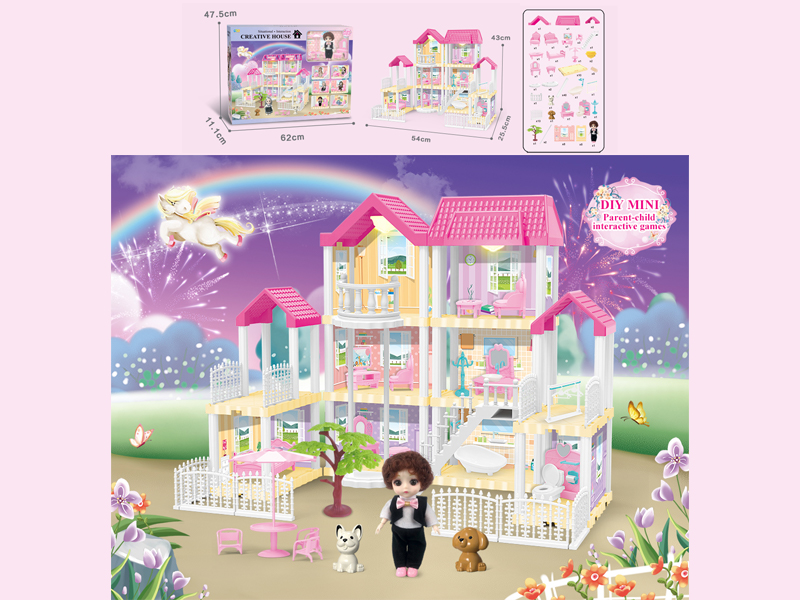 173PCS DIY Villa Toy With 6-Inch Doll With Double Light