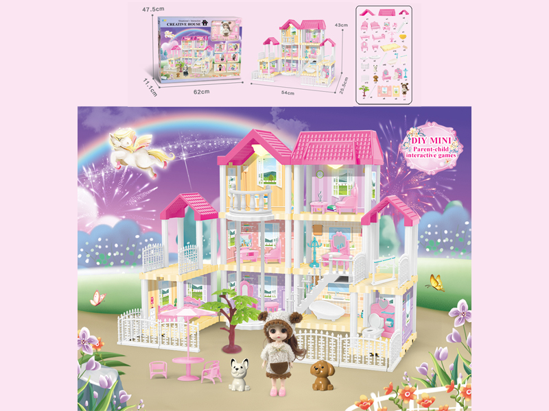 173PCS DIY Villa Toy With 6-Inch Doll With Double Light