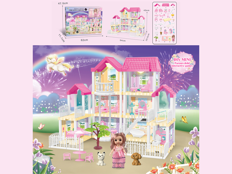173PCS DIY Villa Toy With 6-Inch Doll With Double Light
