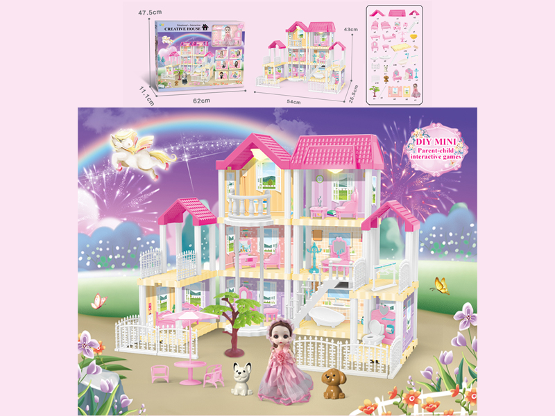 173PCS DIY Villa Toy With 6-Inch Doll With Double Light