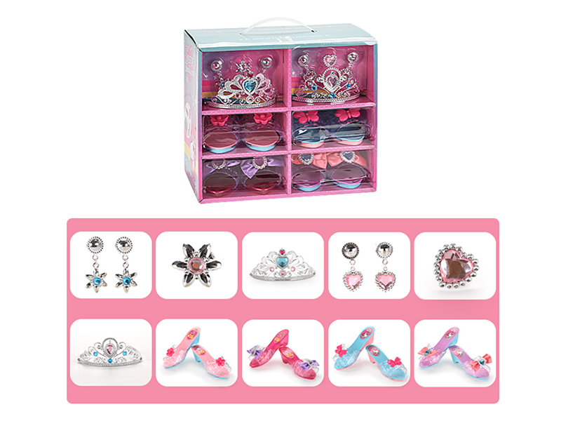 Double Crown Earrings Necklace Shoes Jewelry Toy Set