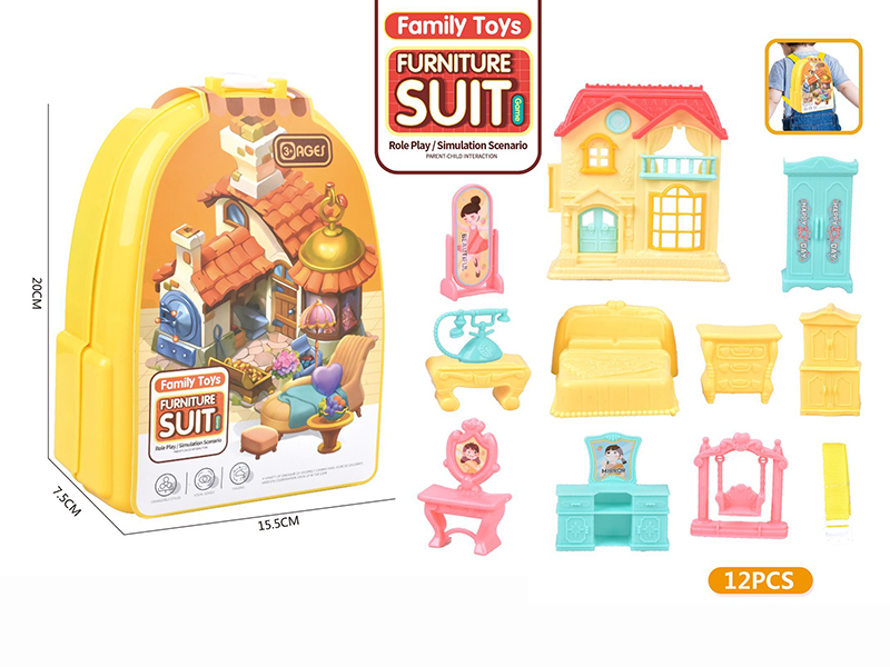 Yellow Backpack Furniture Villa Toys Set 12pcs
