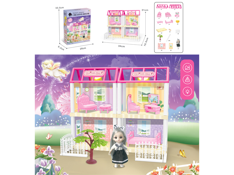 DIY Villa Toy With 6 Inch Doll Dual Light