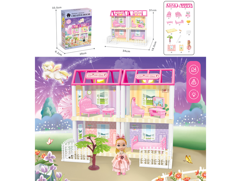 DIY Villa Toy With 4 Inch Doll Dual Light