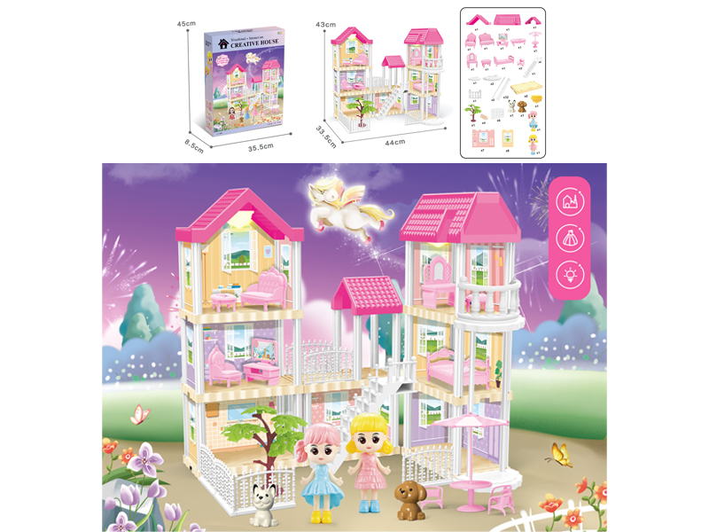 DIY Villa Toy With Elevator + Doll +Dual Light