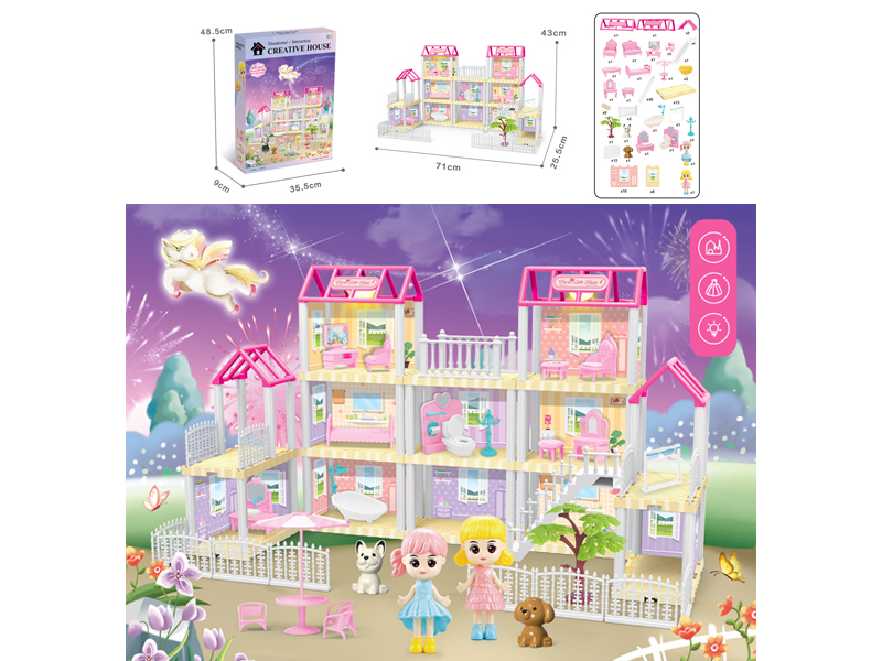 DIY Villa Toy With Doll Dual Light