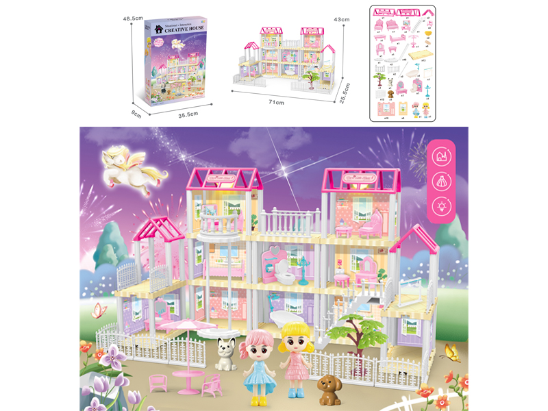 DIY Villa Toy With Elevator + Doll +Dual Light