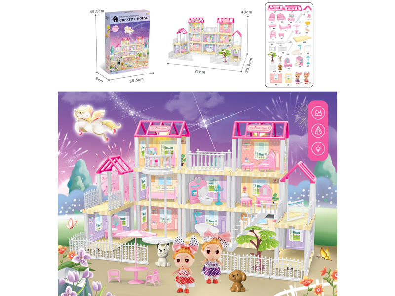 DIY Villa Toy With Elevator + Doll +Dual Light