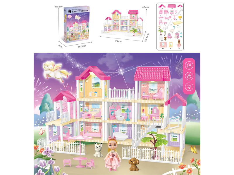 DIY Villa Toy With Doll Dual Light