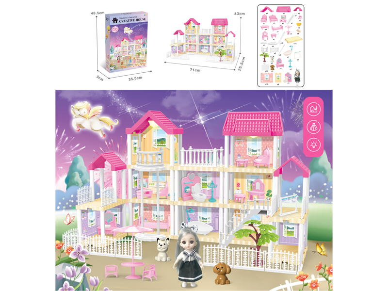 DIY Villa Toy With Elevator, 6 Inch Doll Dual Light