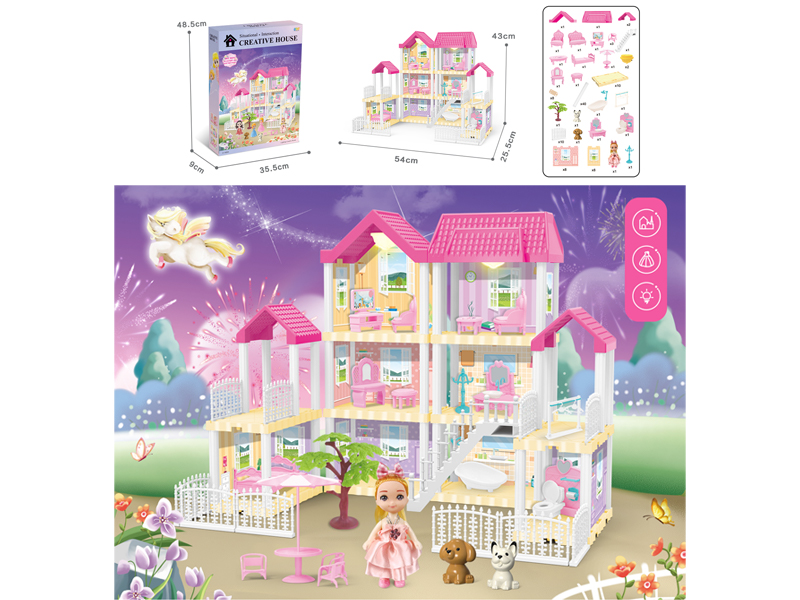 DIY Villa Toy With Doll Dual Light