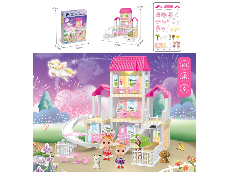 DIY Villa Toy With Doll +Light