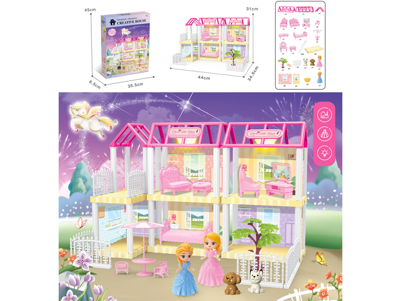 DIY Villa Toy With Doll Dual Light