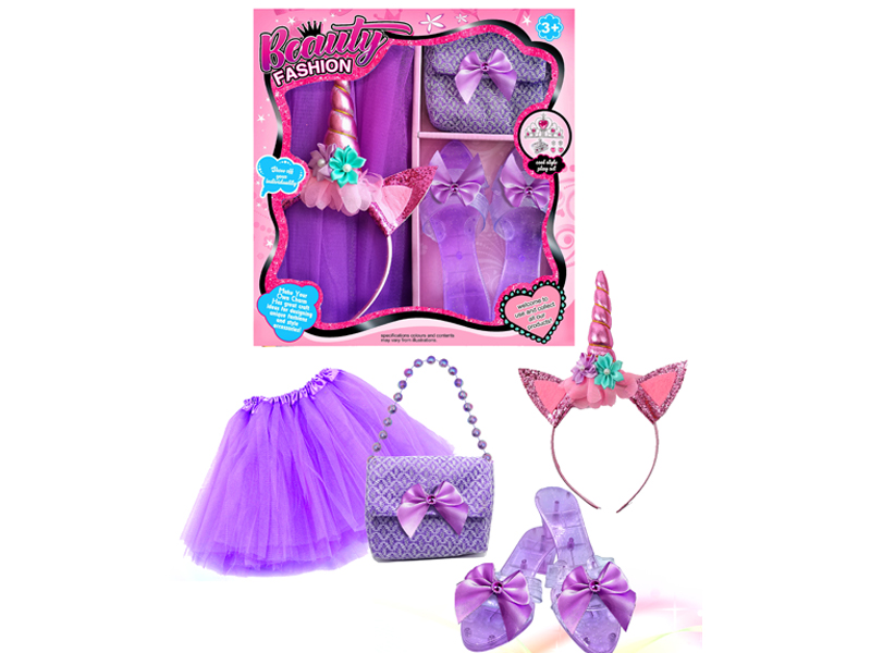 Princess Dress Handbag High Heel Shoes Unicorn Hair Band Jewelry Set
