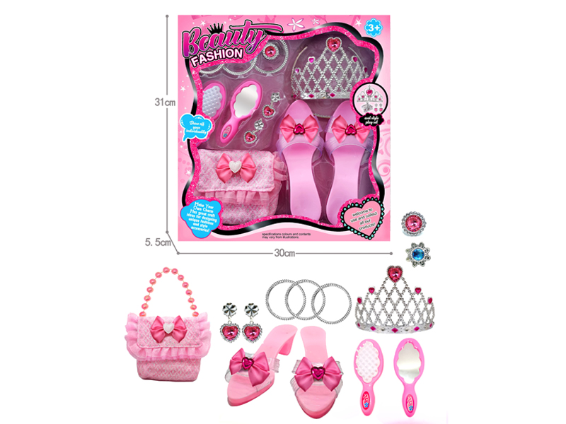 Princess High Heels, Crown Handbag, Comb Mirror, Gem Accessories Jewelry Set