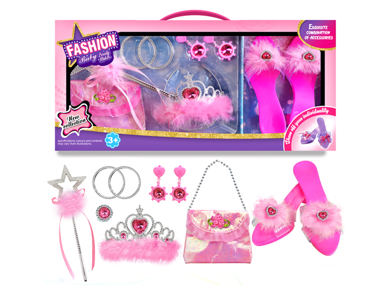 Princess Children's Shoes Crown Earrings Ring Magic Stick Jewelry Set