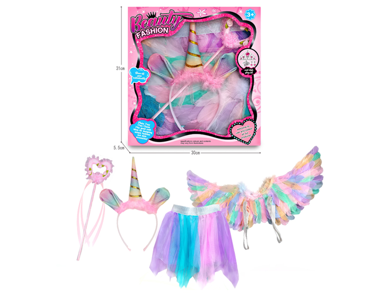 Colorful Angel Winged Yarn Skirt Unicorn Hair Band Magic Stick