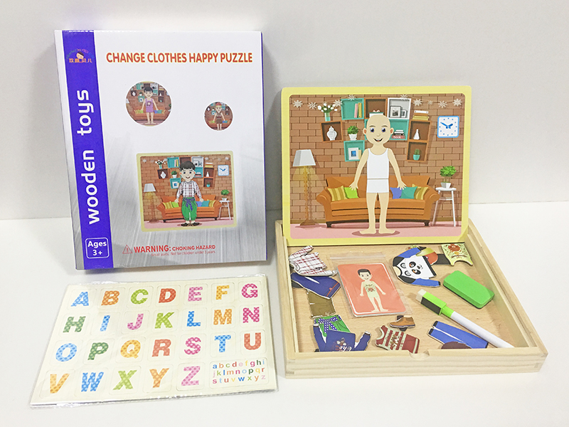 Wooden Boys Change Clothes Magnetic Puzzle Drawing Board 2 In 1