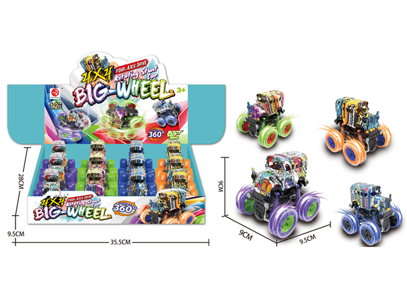 12PCS 4WD Friction Graffiti School Bus