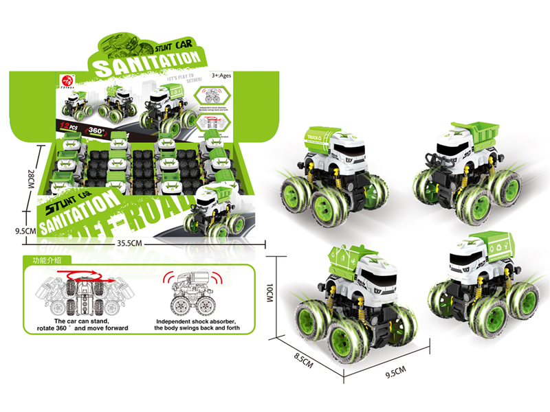 12PCS 4WD Friction Sanitation Stunt Vehicle