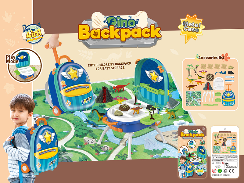 4 In 1 Dinosaur Scene Metal Case Backpack