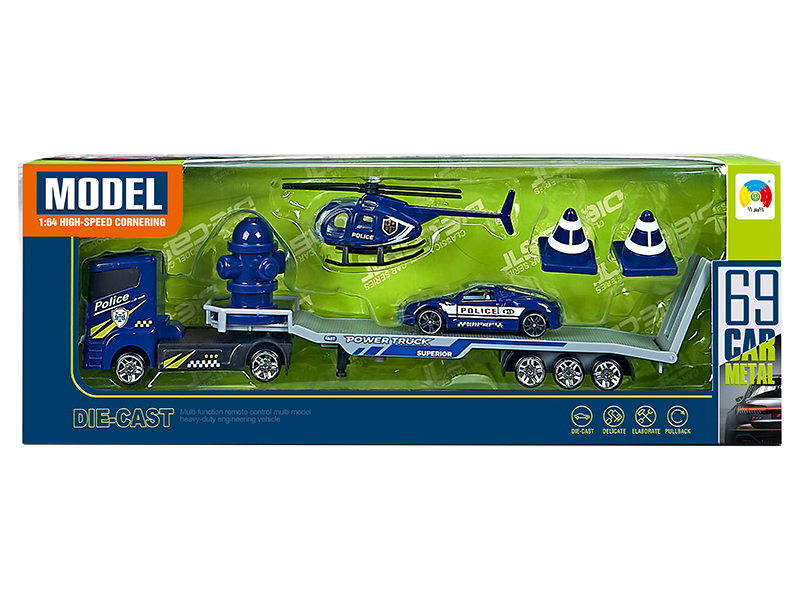 Alloy Trailer With 1 Alloy Helicopter,1 Alloy Police Car