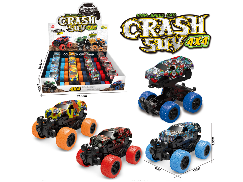Friction 4WD Collision Transformable Graffiti Off-Road Vehicle(12pcs)